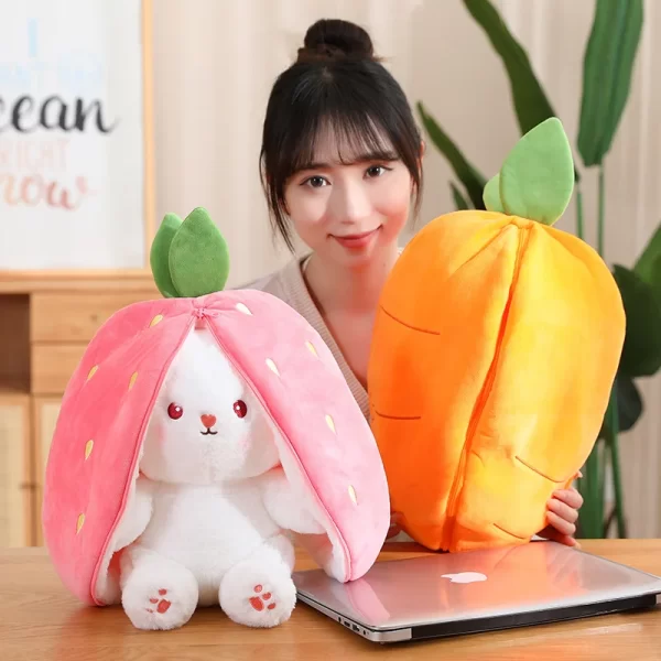 20cm Kawaii Funny Carrot Rabbit Plush Toy Bunny with Strawberry Stuffed Animal Soft Doll Sleeping Pillow Novel Gift for Girls