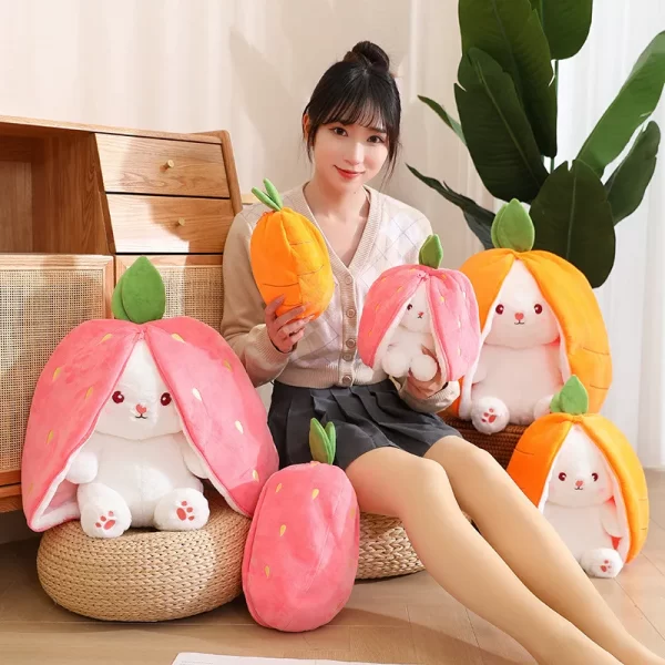 20cm Kawaii Funny Carrot Rabbit Plush Toy Bunny with Strawberry Stuffed Animal Soft Doll Sleeping Pillow Novel Gift for Girls